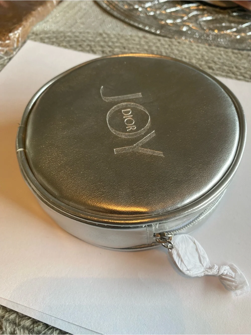 Dior Silver JOY Logo Round Pouch